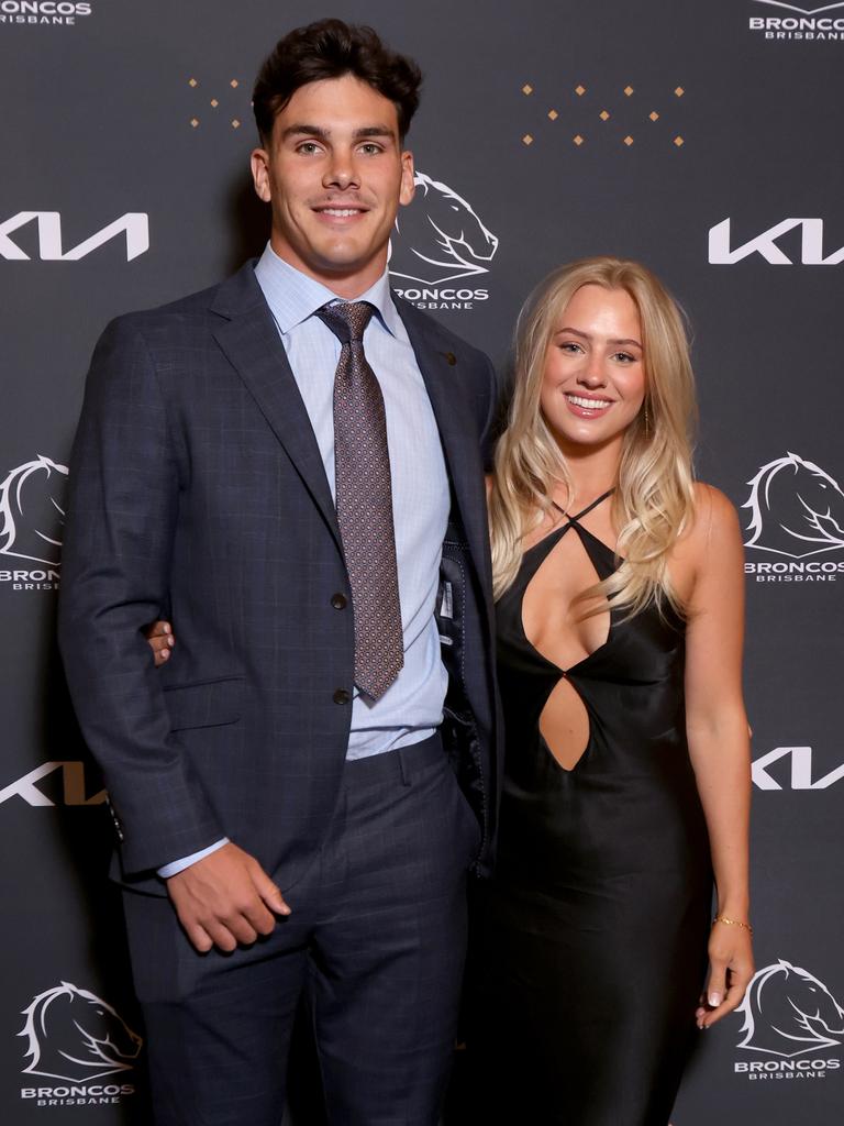 Herbie Farnworth and Lily Pickles at Brisbane Broncos’ 2022 awards night. Picture: Steve Pohlner