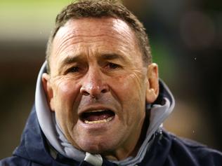 CANBERRA, AUSTRALIA - JULY 14:  Raiders coach Ricky Stuart shouts instructions from the bench during the round 19 NRL match between the Canberra Raiders and the St George Illawarra Dragons at GIO Stadium on July 14, 2017 in Canberra, Australia.  (Photo by Mark Nolan/Getty Images)