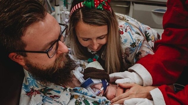 Baby Charlie Streeter with his parents, Nathan and Sophie Streeter, who are now helping to raise awareness. Picture: Supplied