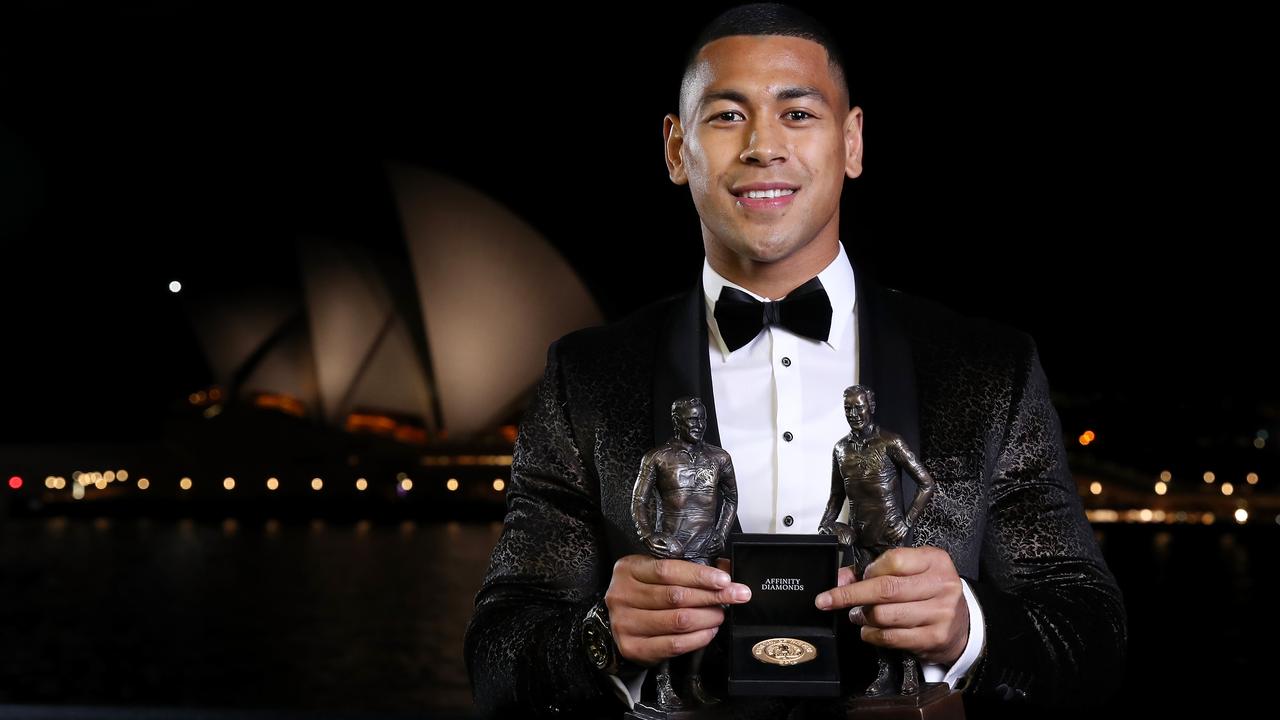 Jamayne Isaako wins the Rookie of the Year gong at the Dally M awards night. (Photo by Cameron Spencer/Getty Images)