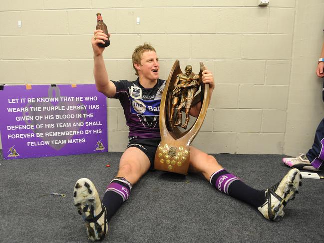 Brett Finch with the premiership trophy after the 2009 NRL grand final.