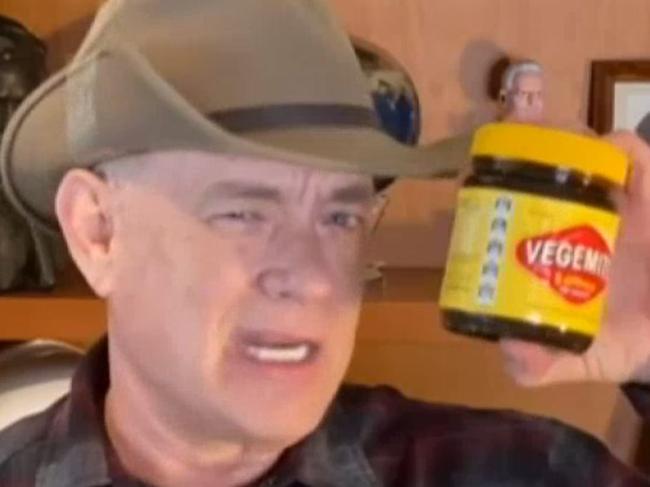 Screengrab showing Tom Hanks as he delivers his monologue while hosting 