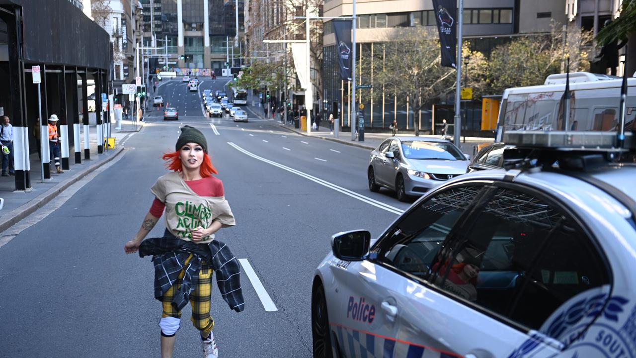 Protesters marched through Sydney's CBD as part of Blockade Australia protests. Picture: NCA NewsWire / Jeremy Piper,