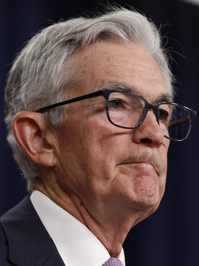 Federal Reserve chairman Jerome Powell speaks to reporters. Picture: Getty Images.