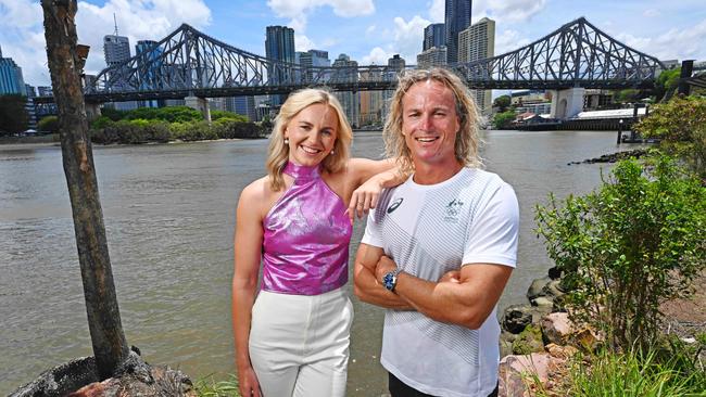 Ariarne Titmus and coach Dean Boxall in Brisbane. Picture: Lyndon Mechielsen