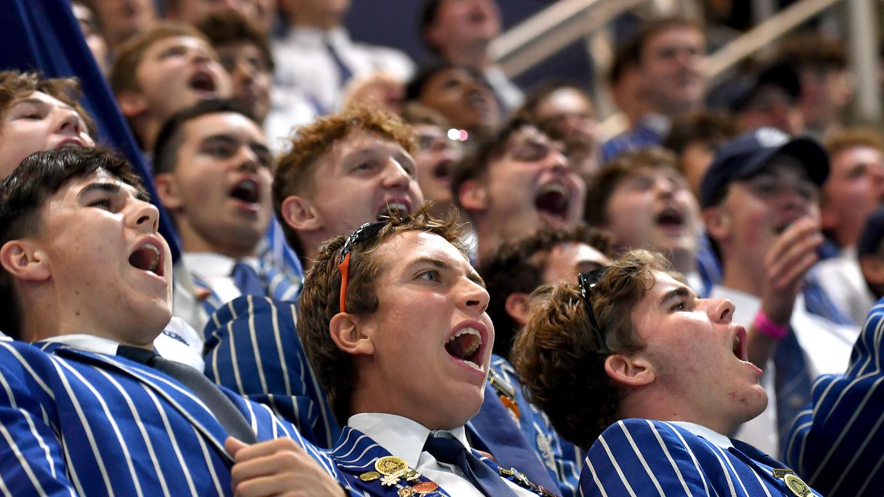 St Joseph's Nudgee College support their team. Action from the GPS swimming championships. Thursday March 10, 2022. Picture, John Gass