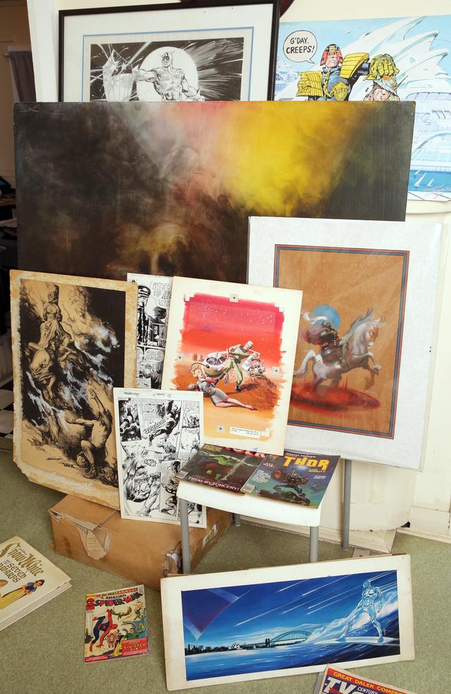 Paintings and comic art from the collection. Picture: Christian Gilles