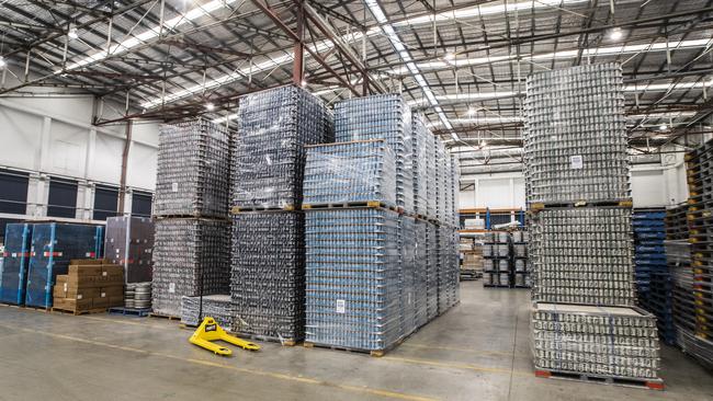 Part of the storage facility at the new brewery and tap house in Port Adelaide, which opens on March 9. Picture: Simon Cross