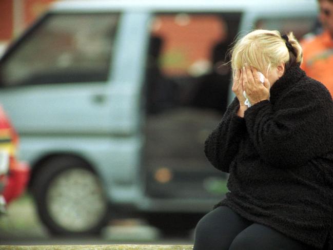 A devastated Judy Moran at the scene of her son’s brutal murder.