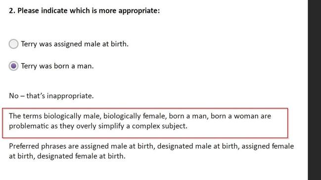 Images from a NSW Treasury online LGBQTQI gender training course.