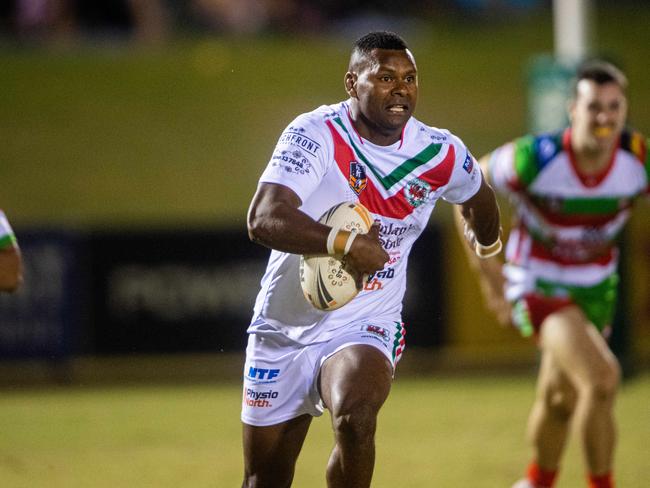 NRL NT Round 7: South Darwin Rabbitohs v Nightcliff Dragons at Territory Rugby League Stadium, Marrara. David Tabaui with a 35 metre run. Picture: Che Chorley