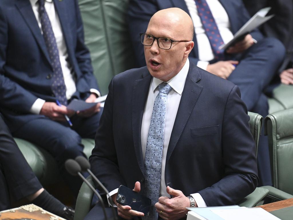 Leader of the Opposition Peter Dutton during Question Time at Parliament House in Canberra. Picture: NewsWire / Martin Ollman