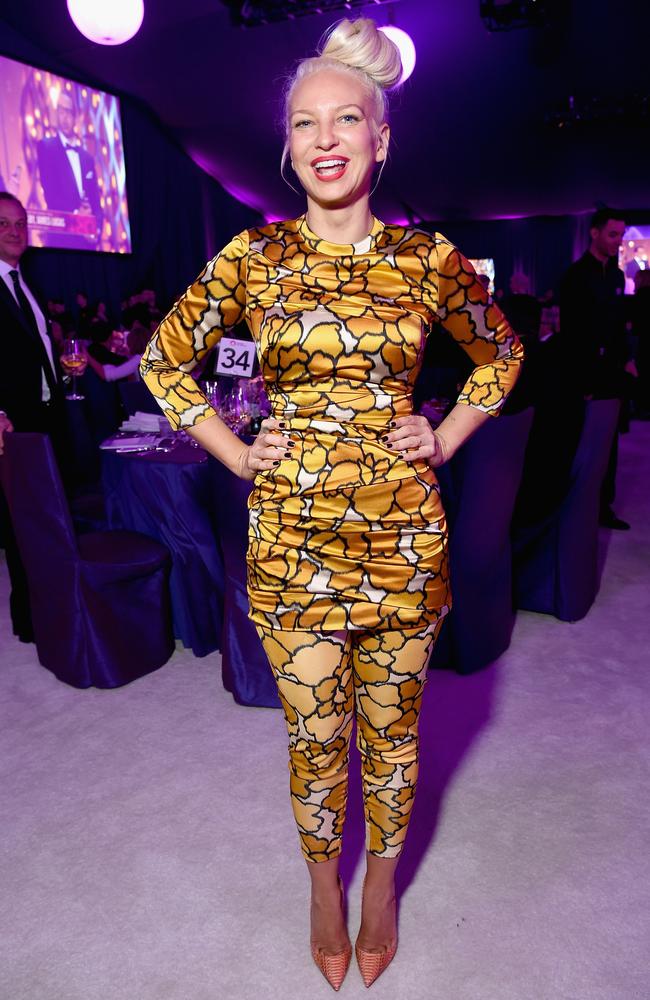 Top knot ... Sia at Elton John’s AIDS Foundation Academy Awards party. Picture: Dimitrios Kambouris