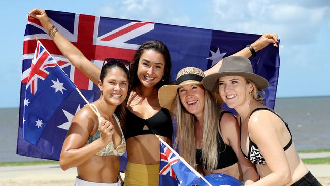 Michelle Senior, Elise Georgouras, Aimee Pike and Lindsay Russell are ready to celebrate Australia Day on the cairns Esplanade. Picture: Stewart McLean