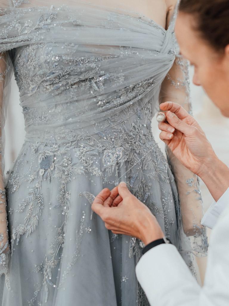 The gown being hand made. Picture: Meaghan Cole