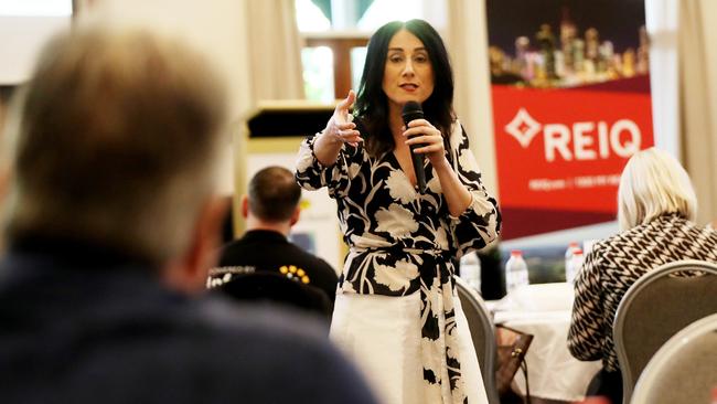 REIQ CEO Antonia Mercorella speaking with local real estate industry members. Picture: Stewart McLean