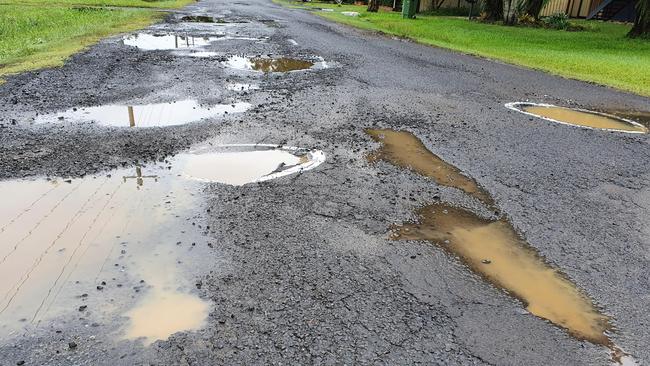 Some of the potholes in Bright Street, East Lismore.