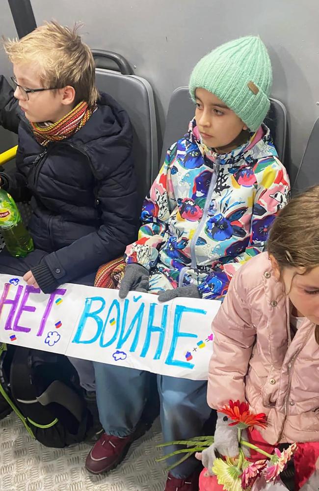 Three of the other children detained with their mothers for laying flowers to the embassy of Ukraine in Moscow, and for carrying No War posters. Picture: East 2 West News