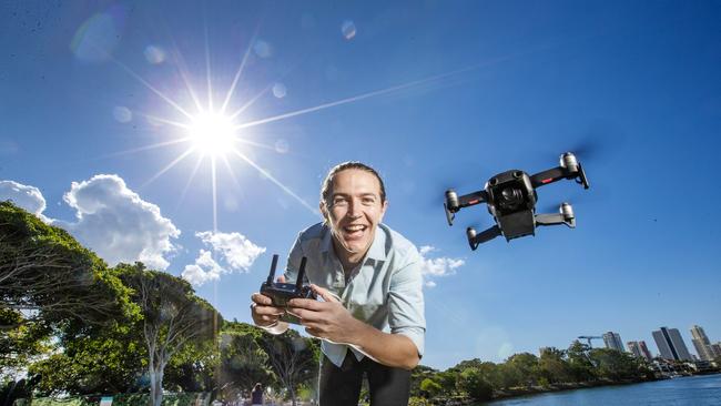 Drone pilot Kieran Convery, 31, of Brisbane. Picture: Nigel Hallett