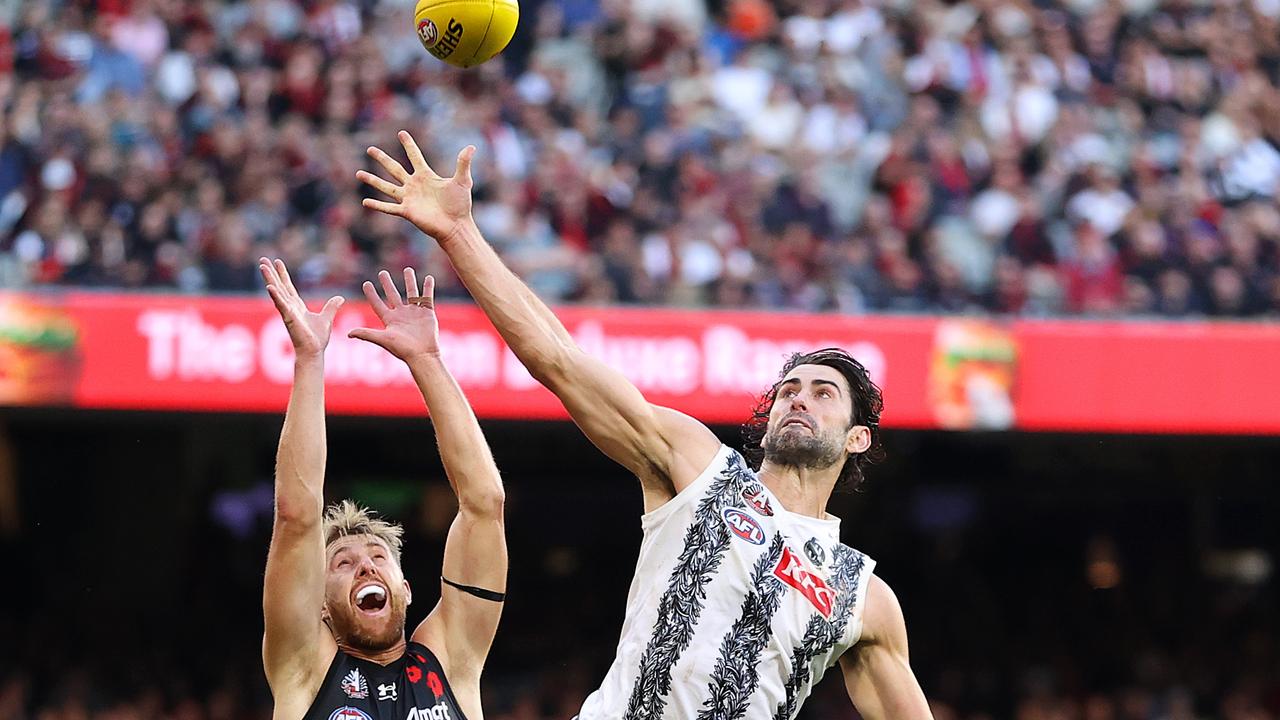 Brodie Grundy hasn’t played since facing Essendon on Anzac Day and is at least another week away. Picture: Mark Stewart