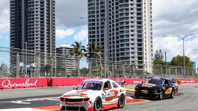 Action from the Gold Coast 500 Supercars, held at the Surfers Paradise street circuit. The first practice session of the Aussie Racing Cars category, the first time the series have raced at Surfers Paradise since 2019, was marred by a big crash at the first chicane. Picture: Brendan Radke