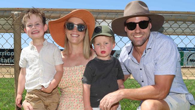 Tim, Kristy, Arlo and Knox attend the 2024 Echuca Cup races. Picture: Brendan Beckett
