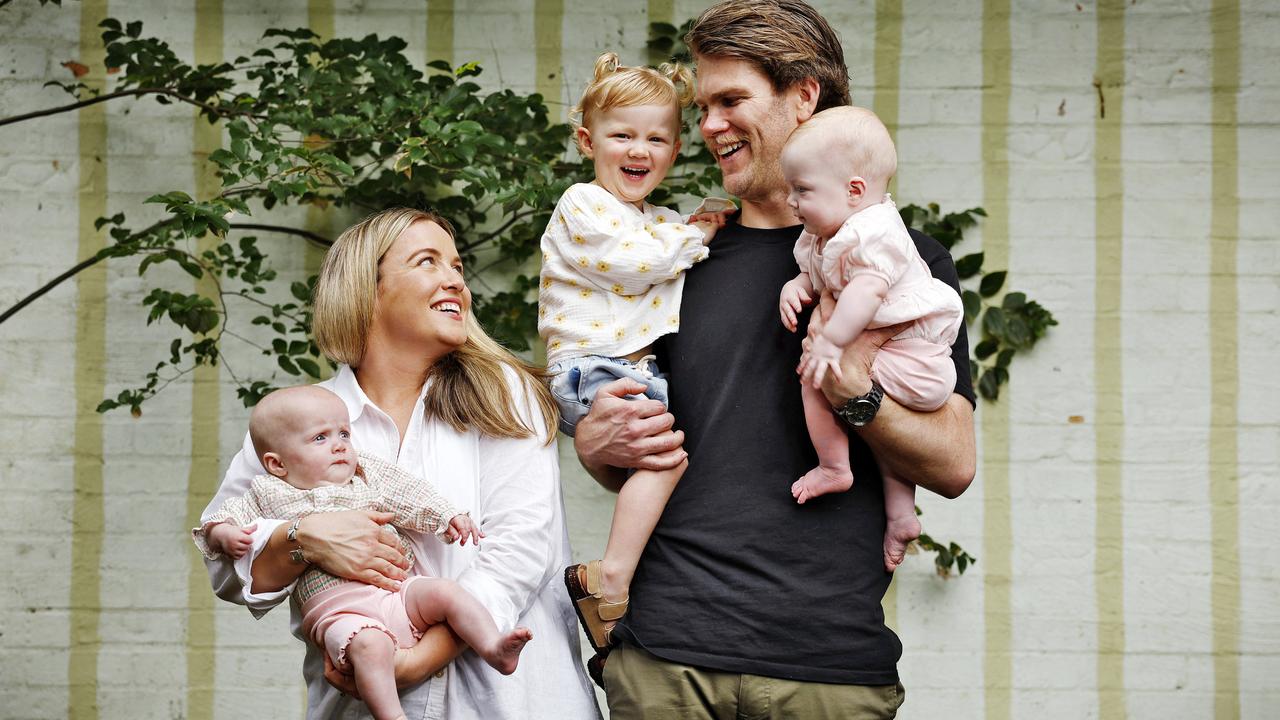 Jorgia and Anders Huxtable with their twins Tilly and Mabel and big sister Olive. Picture: Sam Ruttyn