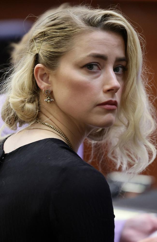 Actor Amber Heard waits before the jury during her 2022 trial against ex-husband Johnny Depp. Picture: Evelyn Hockstein/Pool/AFP