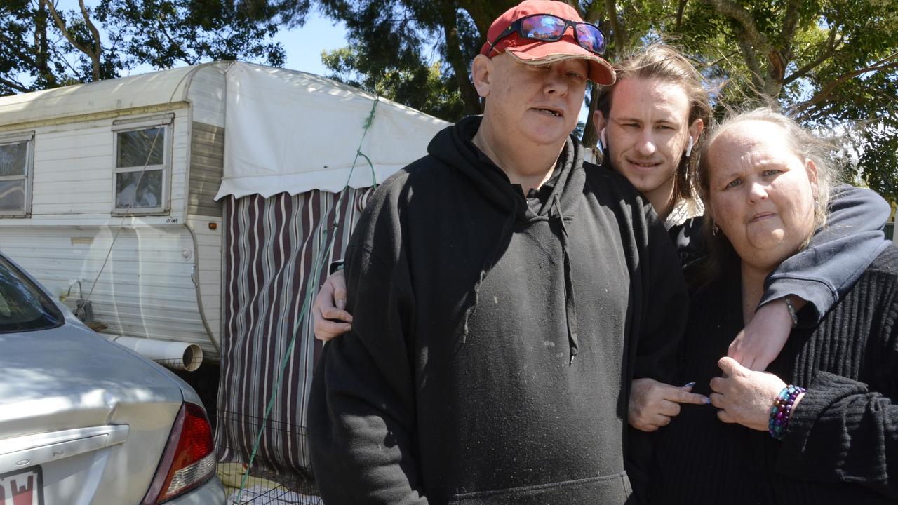 Donald, Daniel-John and Patricia Weir have been forced to live in a caravan for the past nine months as they struggle to find rental accommodation in Toowoomba.