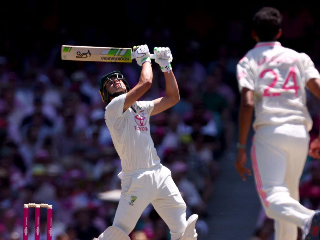 it appears the 19-year-old was encouraged to take a leaf out of the T20 book against India instead of knuckling down for a traditional Test opener’s knock. (Photo by DAVID GRAY / AFP) /