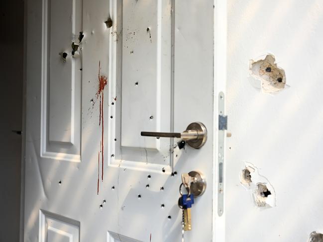 KFAR AZA, ISRAEL - OCTOBER 10:  Gunshots and blood stains are seen on a door and walls of a house where civilians were killed days earlier in an attack by Hamas militants on this kibbutz near the border with Gaza, on October 10, 2023 in Kfar Aza, Israel. Israel has sealed off Gaza and conducted airstrikes on Palestinian territory after an attack by Hamas killed hundreds and took more than 100 hostages. On October 7, the Palestinian militant group Hamas launched a surprise attack on Israel from Gaza by land, sea, and air, killing over 700 people and wounding more than 2000. Israeli soldiers and civilians have also been taken hostage by Hamas and moved into Gaza. The attack prompted a declaration of war by Israeli Prime Minister Benjamin Netanyahu, and ongoing retaliatory strikes by Israel on Gaza killing hundreds.(Photo by Alexi J. Rosenfeld/Getty Images)