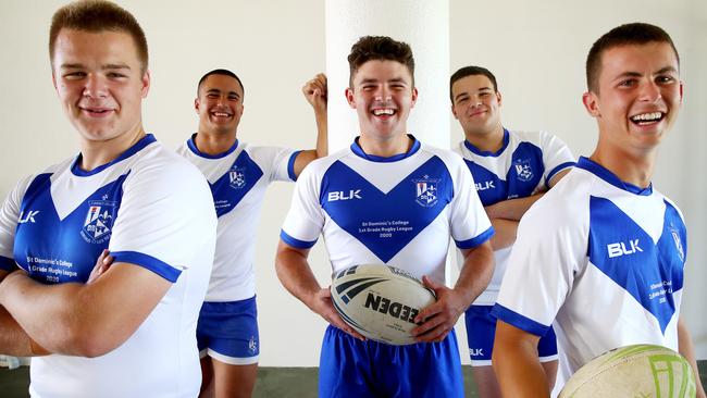 St Dominic's College players (from left) Lachlan Whitehouse, Mason Teague, Ryley Smith, Aden Lehn and Matthew Rossetto are ready to take on Westfields Sports High. Picture: Toby Zerna