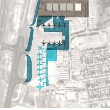 The ultimate 20 year plan. The light blue expansion shows the terminal increase by one airbridge to the south and four to the north. A new pavement area is marked in dark blue.