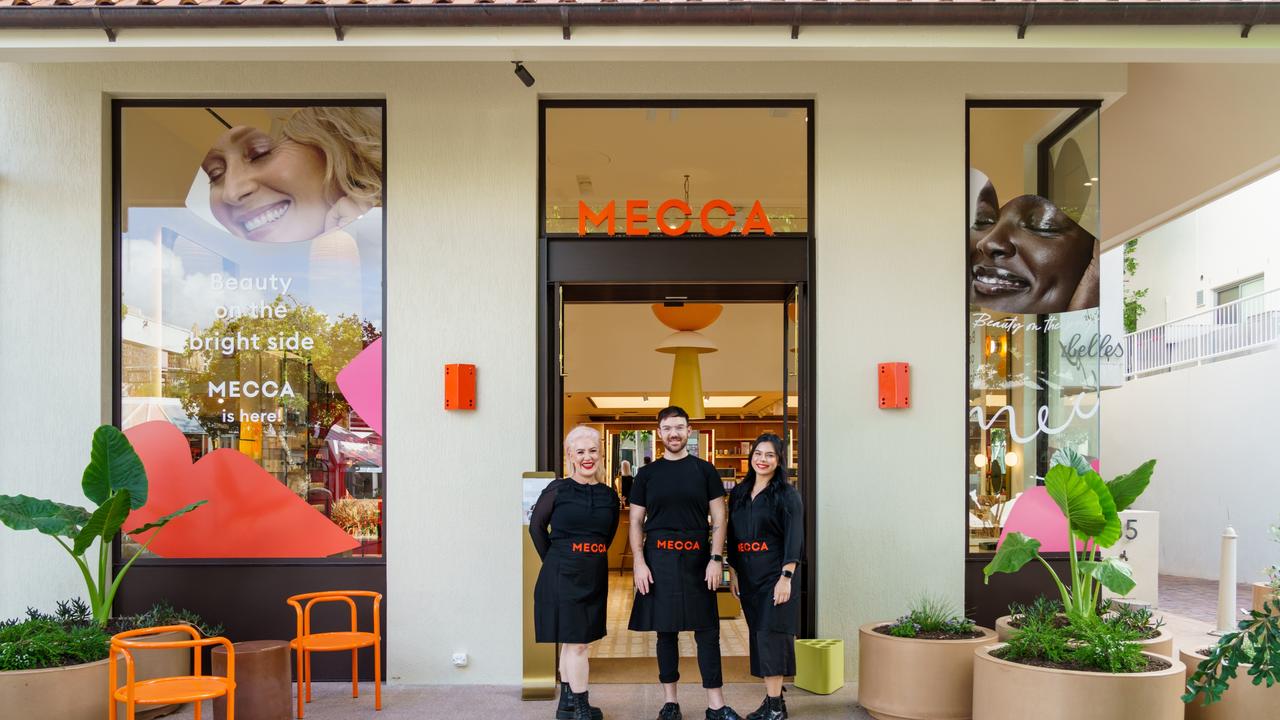 MECCA Noosa assistant manager Tanya-Maree Hunter, service manager Brandon Georgeson and colour specialist Shania Cornwall were excited for the opening of the franchise's first Noosa store. Picture: Alain Bouvier