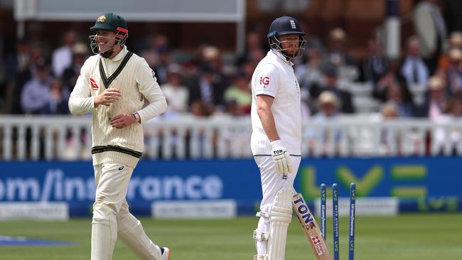 Jonny Bairstow reacts after being run out by Alex Carey at Lord’s. Picture: Ryan Pierse/Getty Images