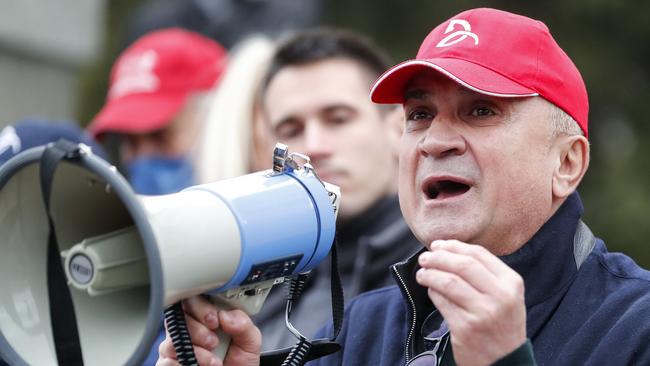 Srdan Djokovic, Novak’s father, at a rally in Serbia. Picture: Getty Images