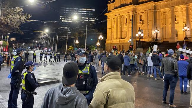 Protesters outside Spring St on Thursday night.