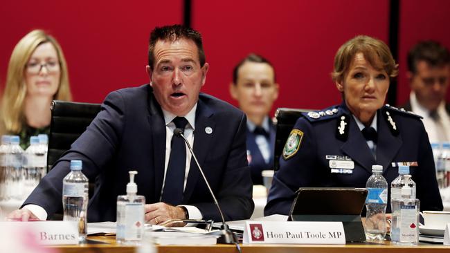 Police Minister Paul Toole and NSW Police Force Commissioner Karen Webb addressed a wide range of policing issues during a budget estimates hearing at State Parliament on Wednesday. Picture: NCA NewsWire / Nikki Short