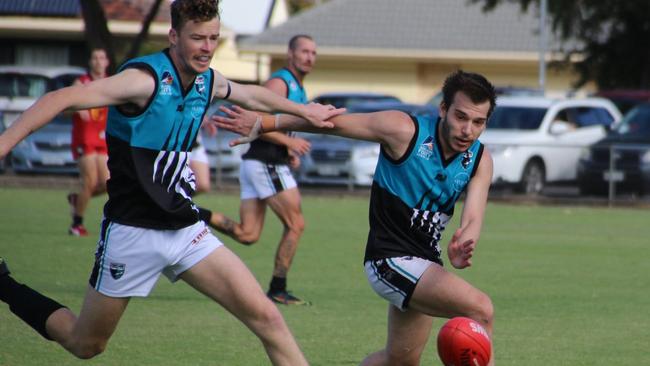 Action from the Portland v Flinders division three Adelaide Footy League clash at Flinders Park. Picture: Sharon Chamings