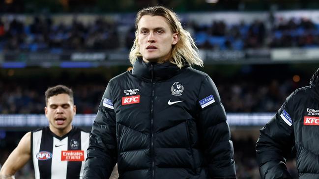 Darcy Moore was lost in the first quarter. (Photo by Michael Willson/AFL Photos via Getty Images)