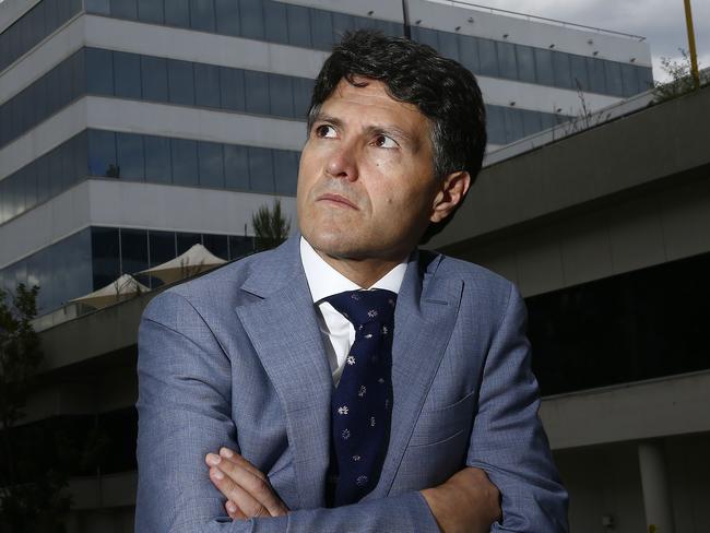 Major concerns: Ryde MP and Finance Minister Victor Dominello at the site of the proposed 63-storey Meriton development on Talavera Road at Macquarie Park today. Picture: John Appleyard