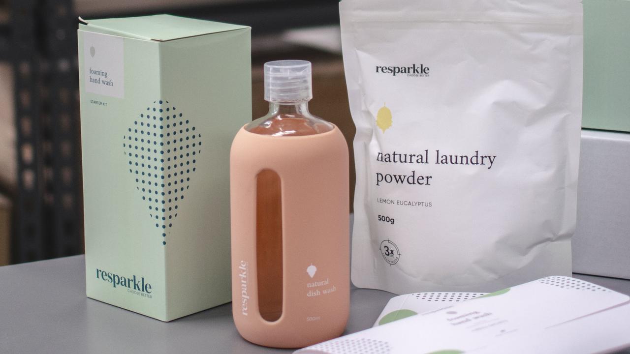 The new range from Resparkle is a powdered formula which customers mix up themselves and can choose to store in the brand’s reusable glass and silicone bottles. Picture: Supplied