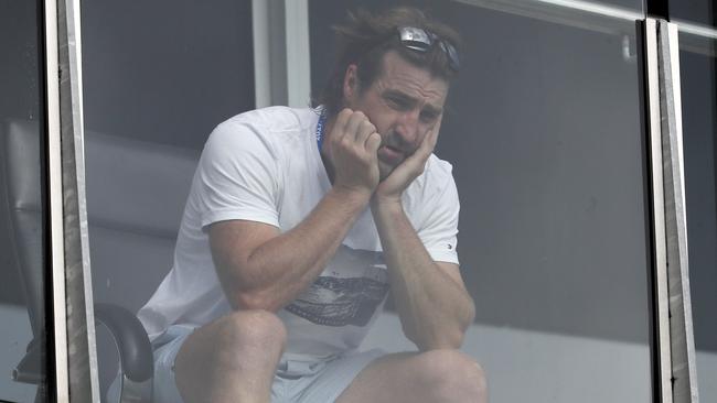 Scott West watches as his son train with the Bulldogs. Picture: Michael Klein