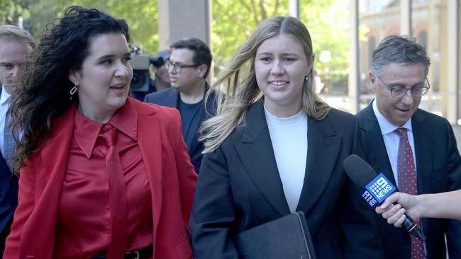 Brittany Higgins leaves Federal Court during the defamation case against Network 10 and Lisa Wilkinson. Picture: NCA NewsWire / Jeremy Piper