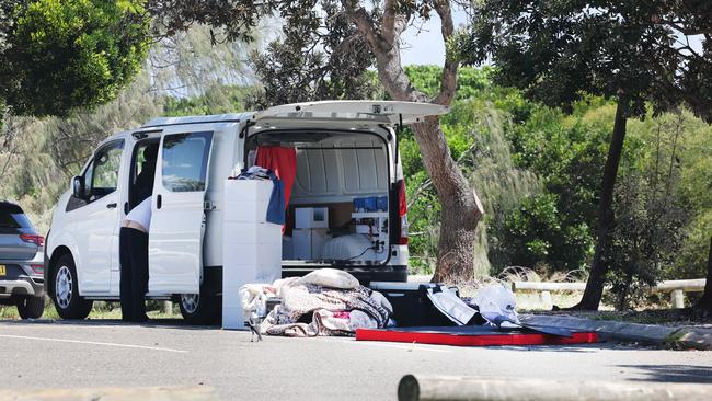 Locals are complaining several people are illegally camping at The Spit, making the area a "ghetto". Campers in the Phillip Park Carpark. Picture: Glenn Hampson.