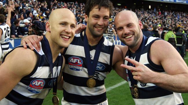 Gary Ablett, Jimmy Bartel and Paul Chapman after the 2009 Grand Final..