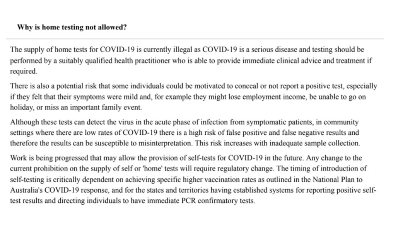 Advice from the TGA on rapid tests, dated September 20.