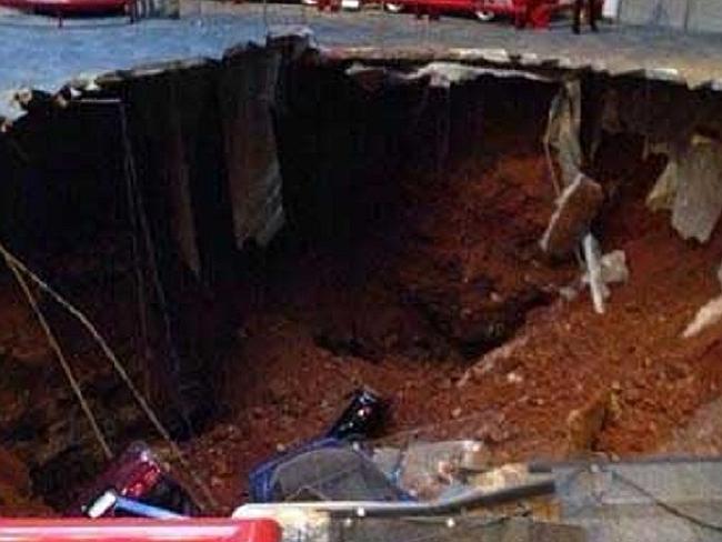 The massive sinkhole.