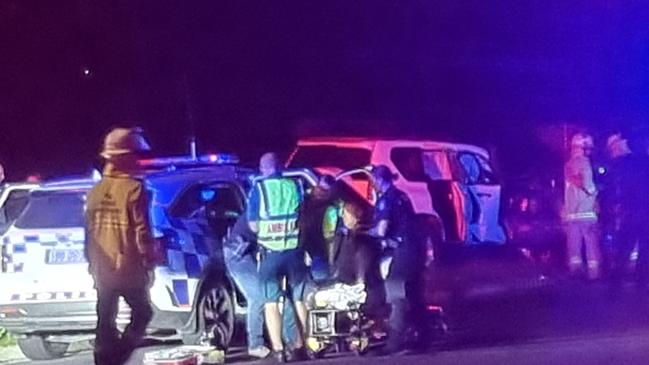 Two police officers were injured after their unmarked police vehicle crashed with an alleged stolen car in Rockyview on April 13.