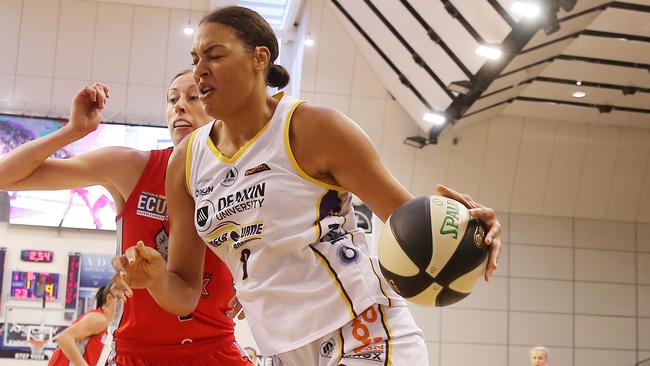 Liz Cambage dominated against Perth but was unable to carry the Boomers to victory. Picture: Yuri Kouzmin